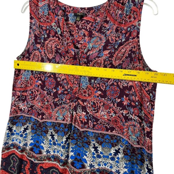 Cupio Womens L Sleeveless Burgundy Midi Dress Aztec Paisley Mandala Boho Artsy - Picture 9 of 15